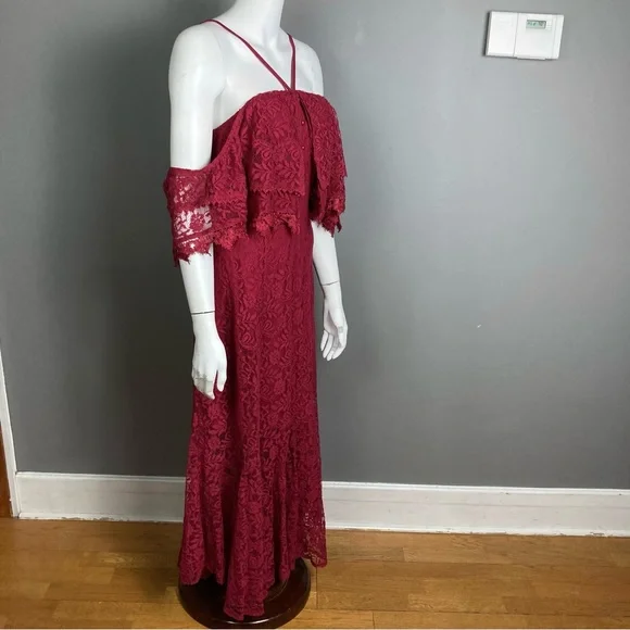 NWT Nasty Gal Red Lace dress Ruffle Maxi off the shoulder halter US 6 / UK 10 NWT Nasty Gal Red Lace dress Ruffle Maxi off the shoulder halter US 6 / UK 10